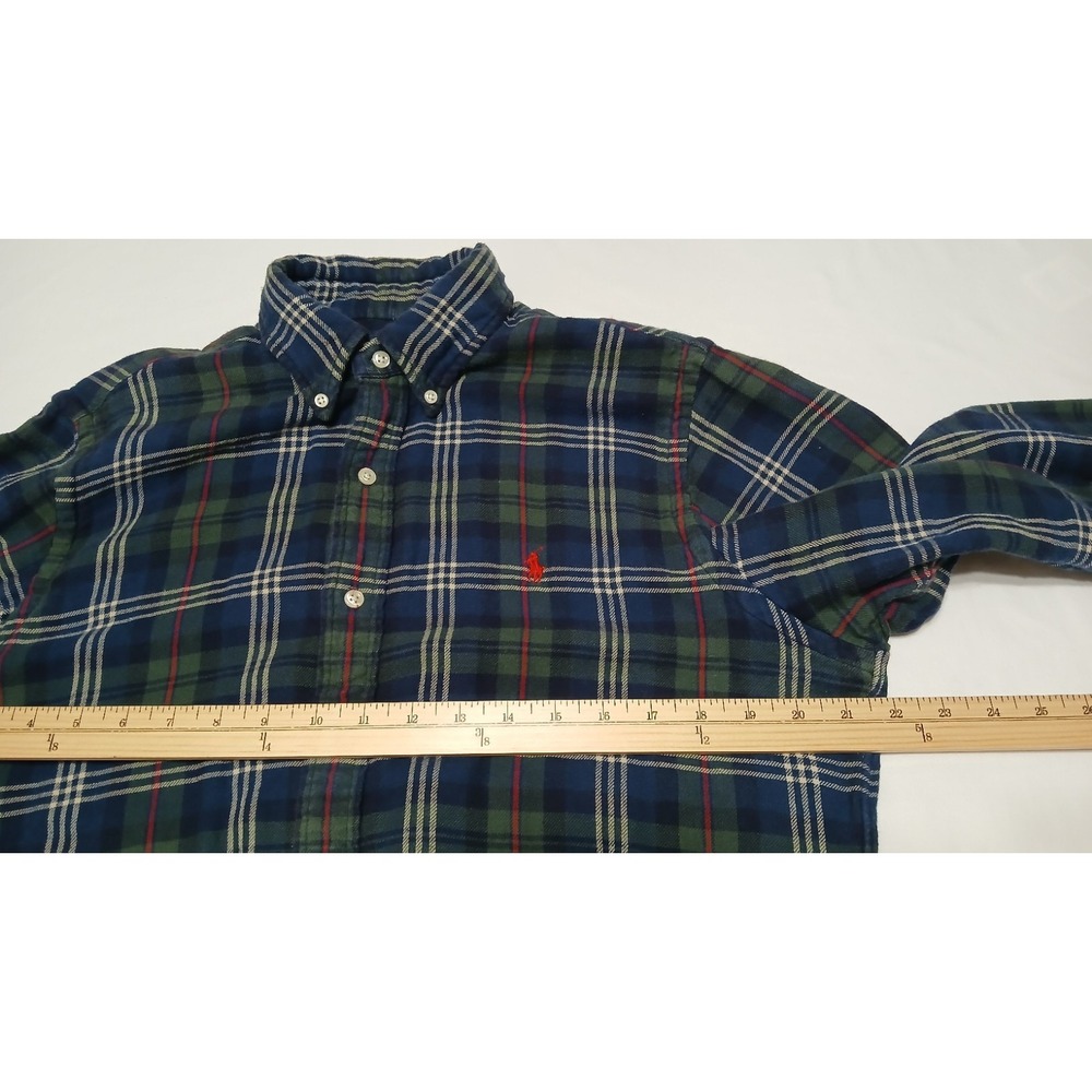 Polo Ralph Lauren Shirt Mens M Green Blue Tartan Plaid Cotton Lined Classic Fit - Picture 4 of 14